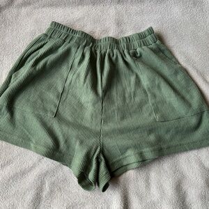 Green Textured Shorts